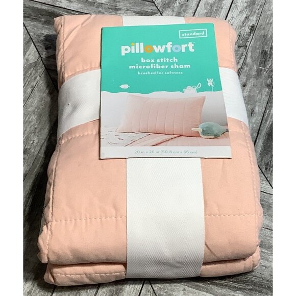 Pillowfort Box Stitch Microfiber Sham Standard Size 20"x26" Peach - Picture 3 of 5